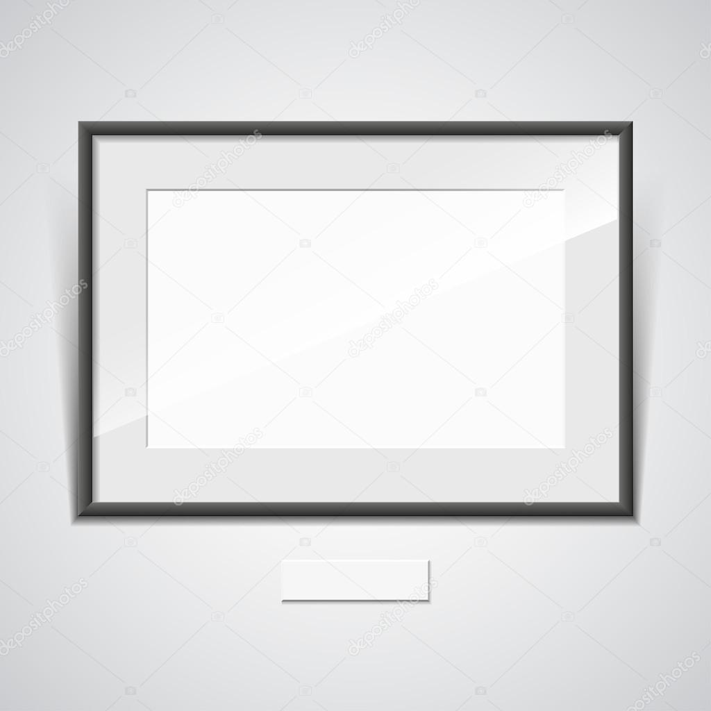 Illustration of a black frame with a white mat on a white wall. vector