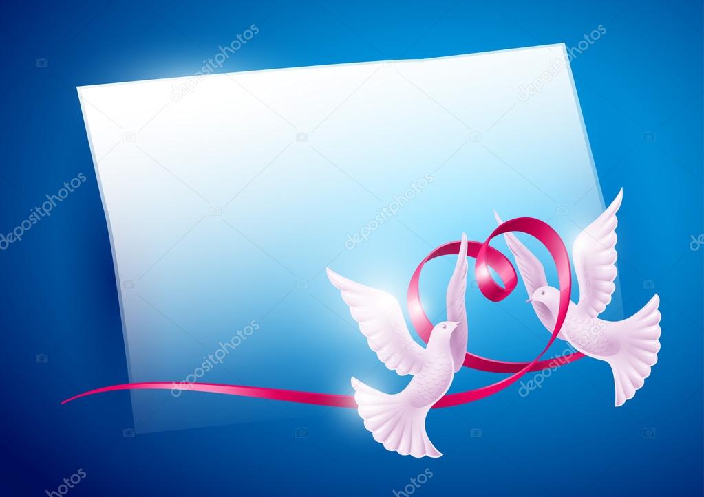 Pair of white doves holding an envelope with a letter