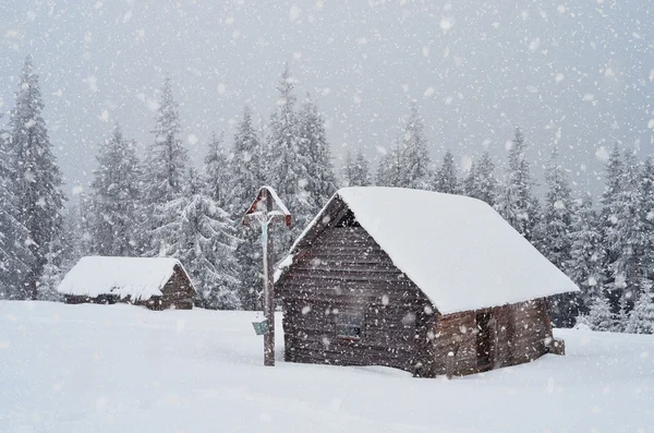 Houten hut in de bergen — Stockfoto