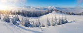 A téli hegyek panorámája
