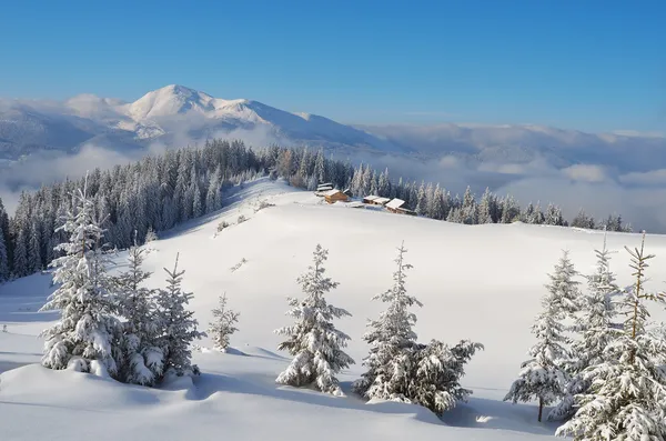 Invierno en el pueblo de montaña — Foto de Stock