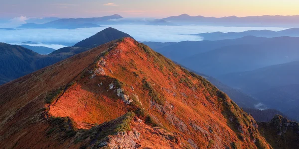 Aube ensoleillée dans les montagnes — Photo