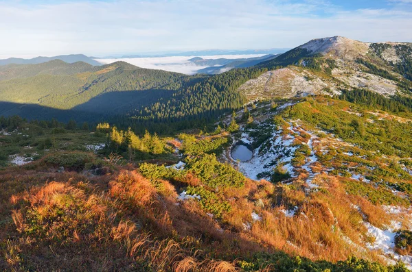 Primeira neve nas montanhas — Fotografia de Stock