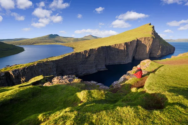 View Ocean Lake Sorvagsvatn Leitisvatn Vagar Island Faroe Islands — Stock Photo, Image