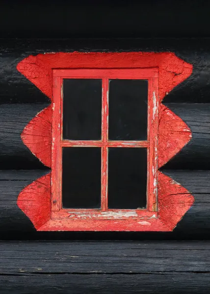 Finestra Una Vecchia Casa Tronchi Nel Villaggio Kirkjubour Isole Faroe — Foto Stock