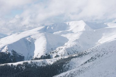 Winter mountain view with snow covered peaks and ranges
