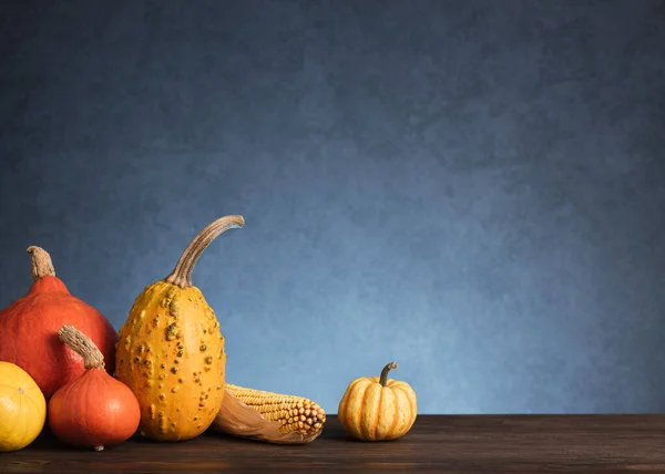 Fondo Otoño Con Espacio Copia Para Diseño Con Cosecha Calabaza — Foto de Stock