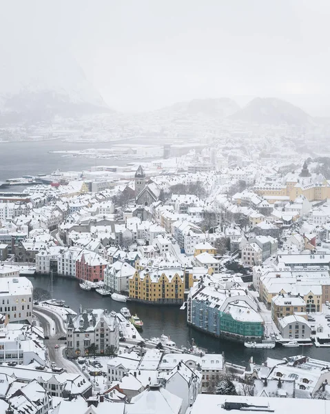 Vinterutsikt Över Alesund Stad Från Aksla Berg Norge — Stockfoto