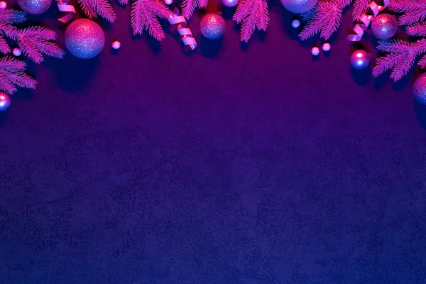 Boże Narodzenie Tło Kolorze Neonowym Obwódką Przestrzeń Kopiowania — Zdjęcie stockowe