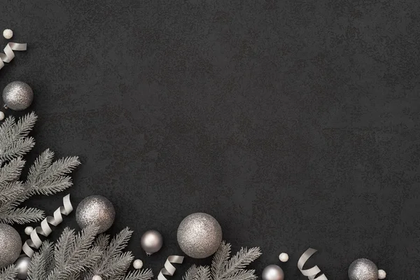Simli gümüşi Noel süsleri sınırlı siyah Noel arkaplanı
