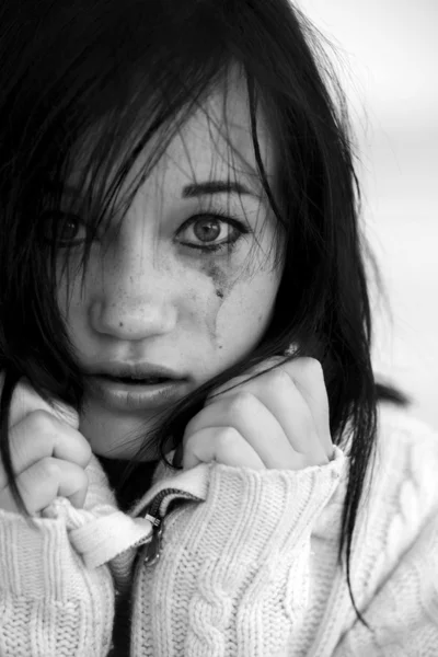 Sad girl in sweater. — Stock Photo, Image
