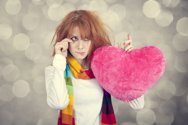 Sad girl with heart. St. Valentine Day — Stock Photo, Image