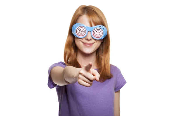 Redhead girl with funny glasses — Stock Photo, Image