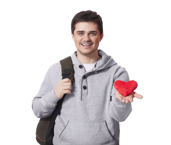 Student with toy heart. — Stock Photo, Image