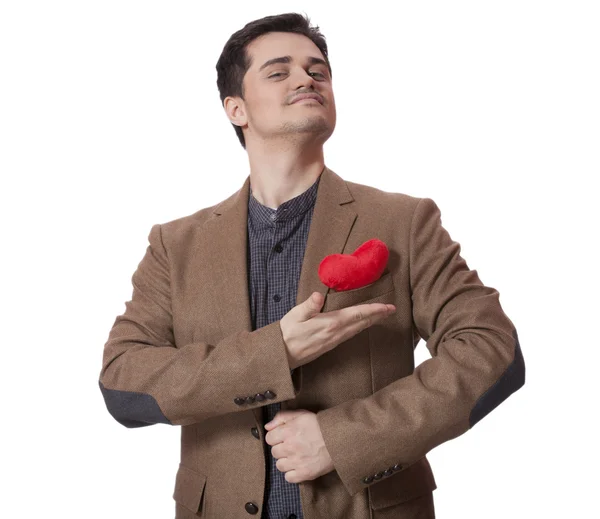 Porträtt av en ung man med hjärta form — Stockfoto