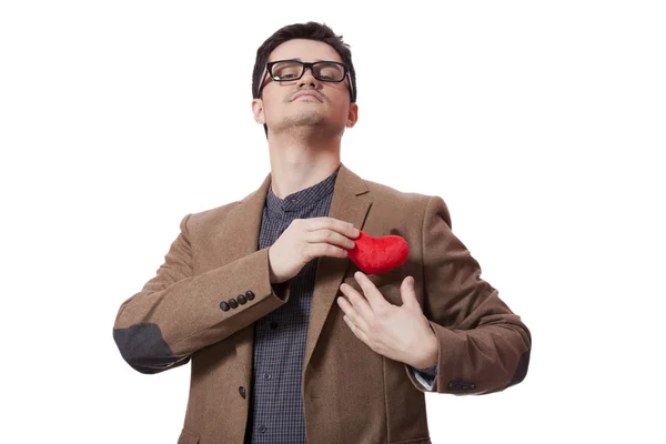 Portrait of a young man with heart shape — Stock Photo, Image