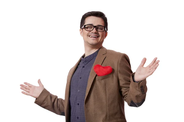 Portrait of a young man with heart shape — Stock Photo, Image