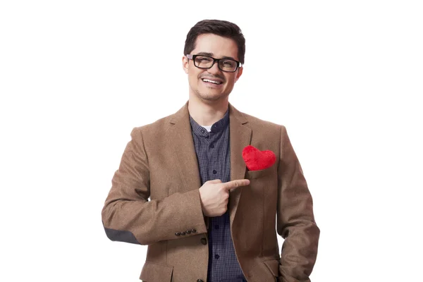 Portrait of a young man with heart shape — Stock Photo, Image