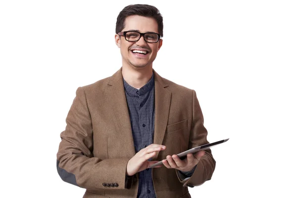 Портрет усміхненого чоловіка з планшетним комп'ютером — стокове фото