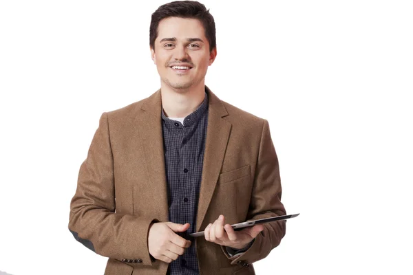 Retrato del hombre sonriente con tableta — Foto de Stock