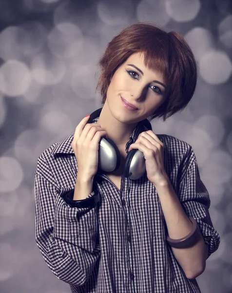 Girl with modern headphones. — Stock Photo, Image