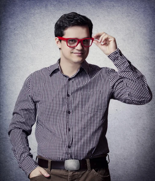 Style man in red glasses — Stock Photo, Image