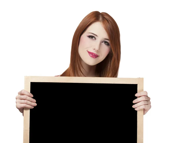 Redhead student met blackboard. — Stockfoto