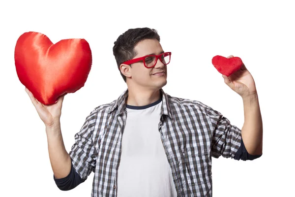 Portrait of a young man with two heart shape — Stock Photo, Image