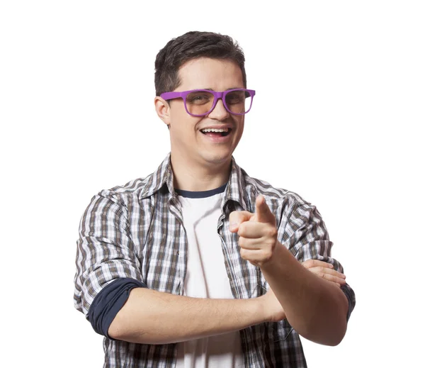 Smiling male hipster student at white background — Stock Photo, Image