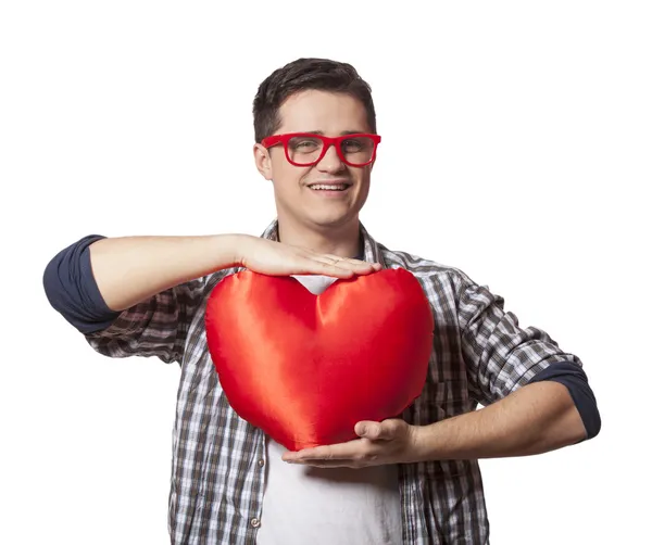 Portret van een jonge man met hart vorm — Stockfoto