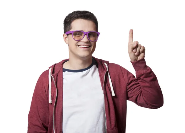 Sorrindo estudante hipster masculino no fundo branco — Fotografia de Stock