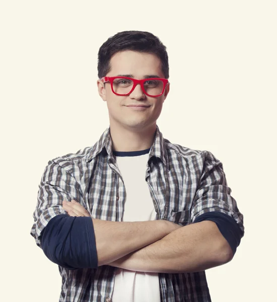 Style man in red glasses — Stock Photo, Image