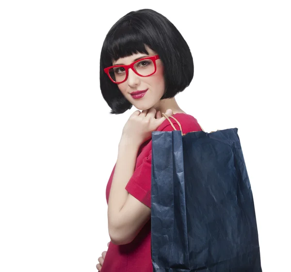 Stile hipster ragazza con borsa . — Foto Stock