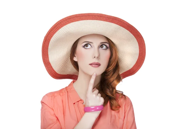 Beautiful redhead girl in hat — Stock Photo, Image