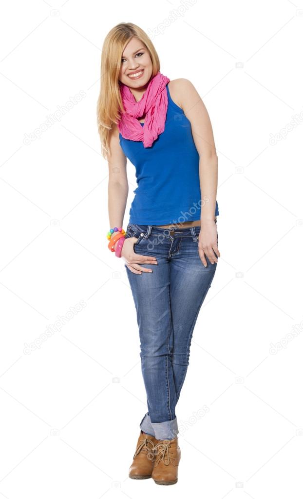 Teen girl at white background