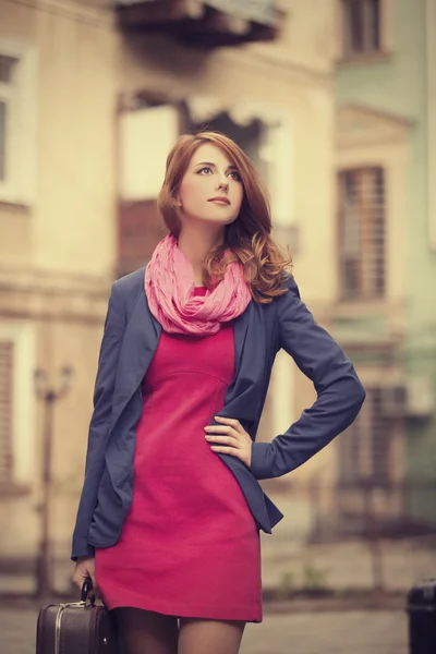 Portrait of a beautiful girl on the street. Photo in vintage st — Stock Photo, Image