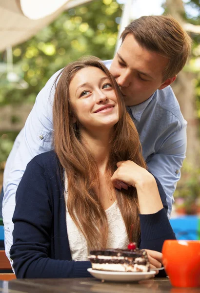 Young couple in the cafe — Stock Photo, Image