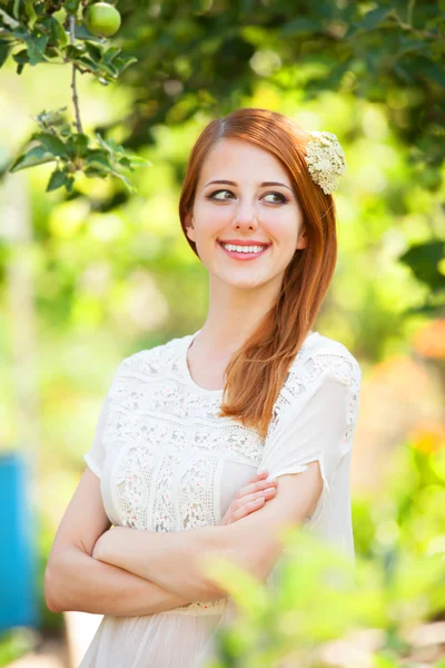 Redhead girl at outdoor — Stock Photo, Image