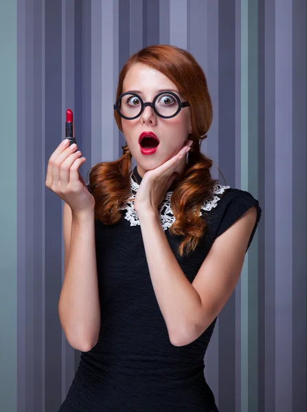 Rödhåriga kvinnor med läppstift — Stock fotografie