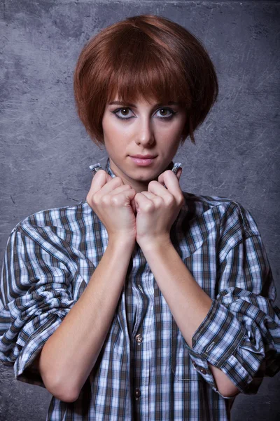 Estilo menina na camisa no estúdio . — Fotografia de Stock