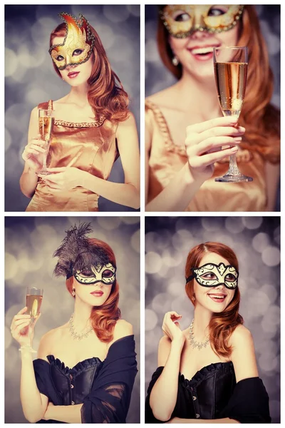 Collage de rousse fille en masque — Photo