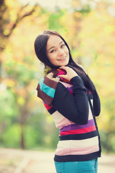 Bruna ragazza in autunno vicolo nel parco — Foto Stock