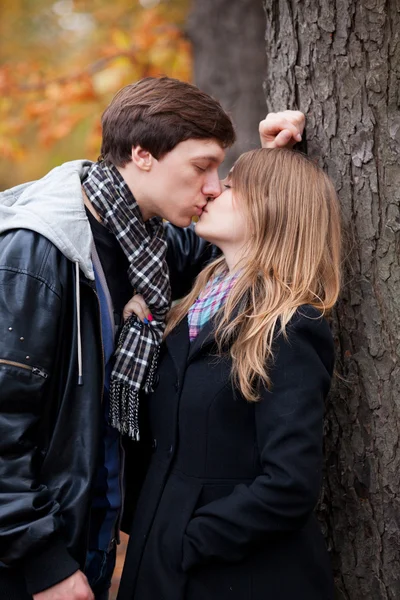 Couple kissing at outdoor in the park — Stock Photo, Image