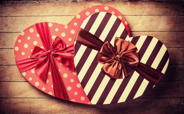 Heart shape valentine box handmade on wooden background — Stock Photo, Image