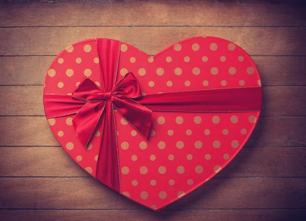 Heart shape valentine box handmade on wooden background — Stock Photo, Image