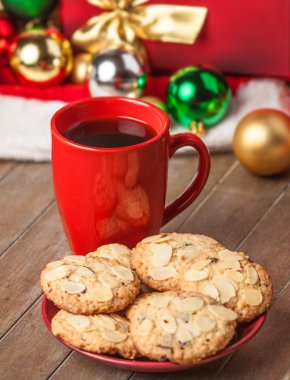 kurabiye ve kahve ile arka plan, Noel hediyeleri