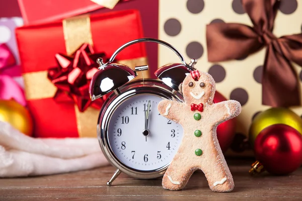 Vintage clock on christmas background — Stock Photo, Image