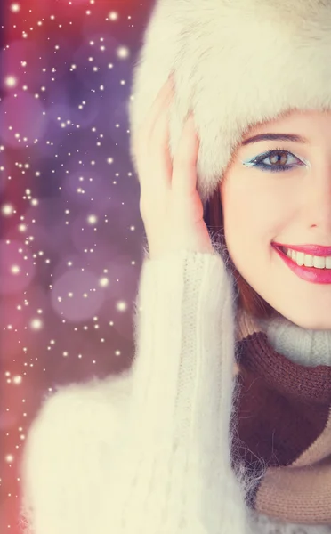 Redhead women on christmas background. — Stock Photo, Image