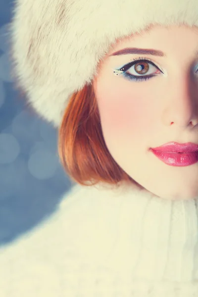 Redhead women on christmas background. — Stock Photo, Image