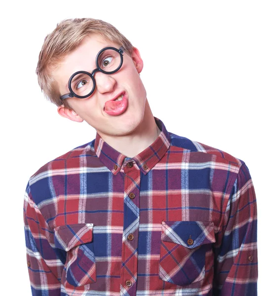 Jonge tiener jongen in nerd glazen. — Stockfoto